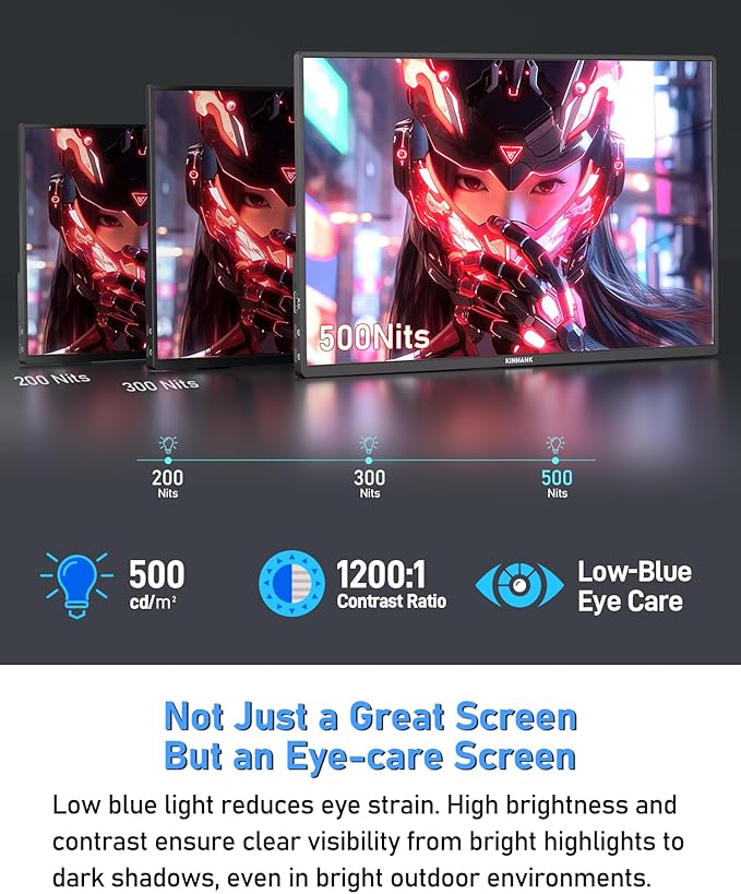 2.5K 144Hz Portable Gaming Monitor 16", 2560x1600, Plug & Play, 100% sRGB, 500nits, 16:10, Eye Care Second Computer Display with Speakers for Laptop, PC, Mac, P-S4/5, Sw-tch, X-BO, USB-C/HDMI, (K16G)