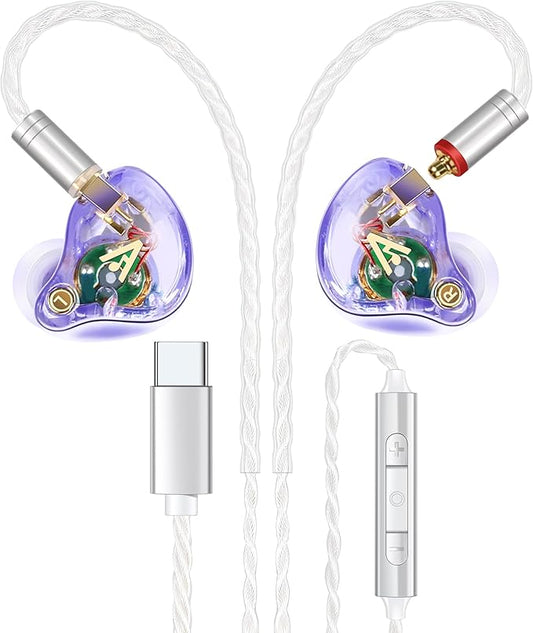 Vibes 202MC USB-C Wired Earbuds - HiFi in Ear Monitor Headphones - Noise Isolating Ear Buds w/ Mic - Clear Sound, Deep Bass & Comfort-Fit Earphones - MMCX to USBC, Silver Plated Cord, Carrying Case