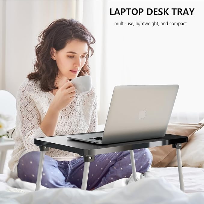 Foldable Lap Desks Laptop Tray for Bed or Couch,Portable Breakfast Serving Tray with Folding Legs,Lightweight Mini Table, Laptop Stand for Working, Reading and Writing,Black