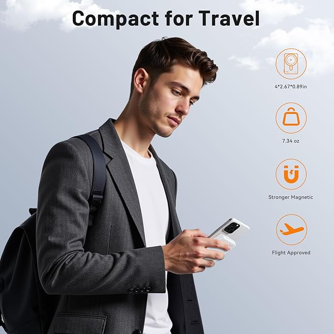 Magnetic Portable Charger 10,000mAh Qi2 Certified 15W Fast Charging Wireless Power Bank, Magsafe Battery Pack with Foldable Stand, PD20W USB C Built in Cable, for iPhone 16/15/14/13/12 Series