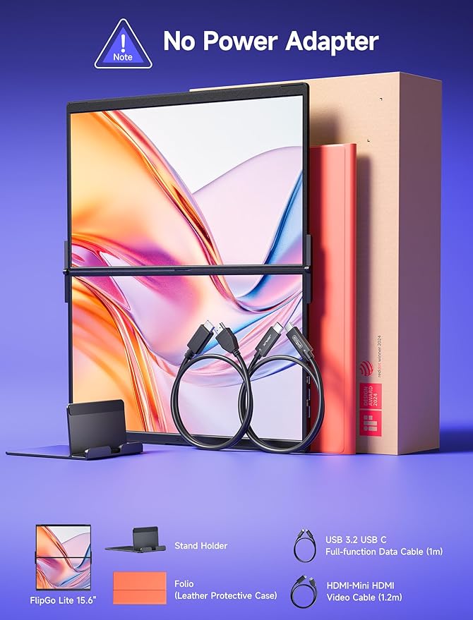 JSAUX FlipGo Lite 15.6" Portable Dual Stacked Monitor, 1080P FHD IPS Laptop Screen Extender One Cable for Triple Monitor Setup (For Windows&Linux) with Magnetic Design, Built-in Hub,No Driver Required