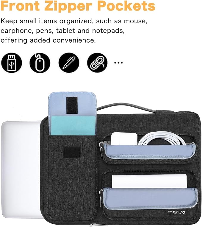 MOSISO 360 Protective Laptop Case 13.3 inch, 13-13.3 inch Laptop Sleeve Compatible with MacBook Air/Pro 13 / Pro 14, HP Dell ASUS Lenovo,Side Open Bag with 2 Raised&1 Flapover Pockets, Slate Gray
