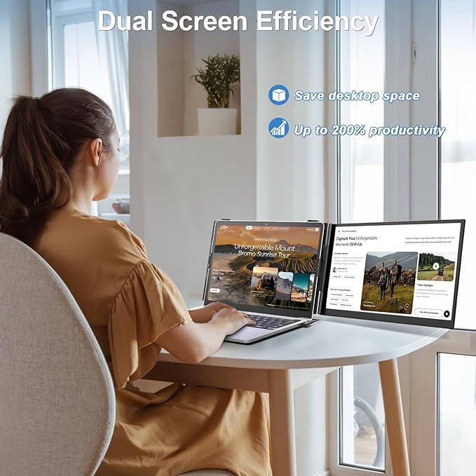 Laptop Screen Extender, Ultra-Thin 14" FHD 1080P Portable Monitor for Laptop, 1.3lbs Lightweight Dual Monitor Extender Plug & Play for 13"-17" Laptops, Compatible with Wins/Mac/Android/Chrome