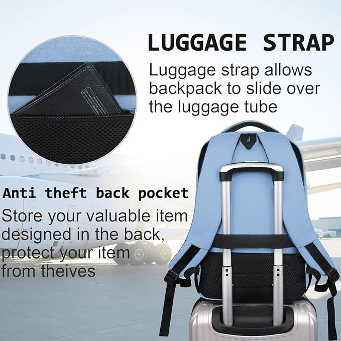 Laptop Backpack,Business Travel Anti Theft Slim Durable Laptops Backpack with USB Charging Port,Water Resistant College Computer Bag for Women & Men Fits 15.6 Inch Laptop and Notebook-Pale Blue