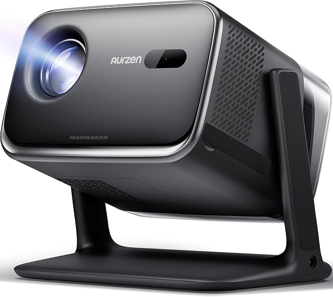 Aurzen BOOM mini Google TV 4K Supported Smart Projector with WiFi and Bluetooth, Outdoor & Home Movie Projector with 20W Speakers DoIby Audio, Real-Time Focus & Keystone, 500 ANSI Lumens, Black
