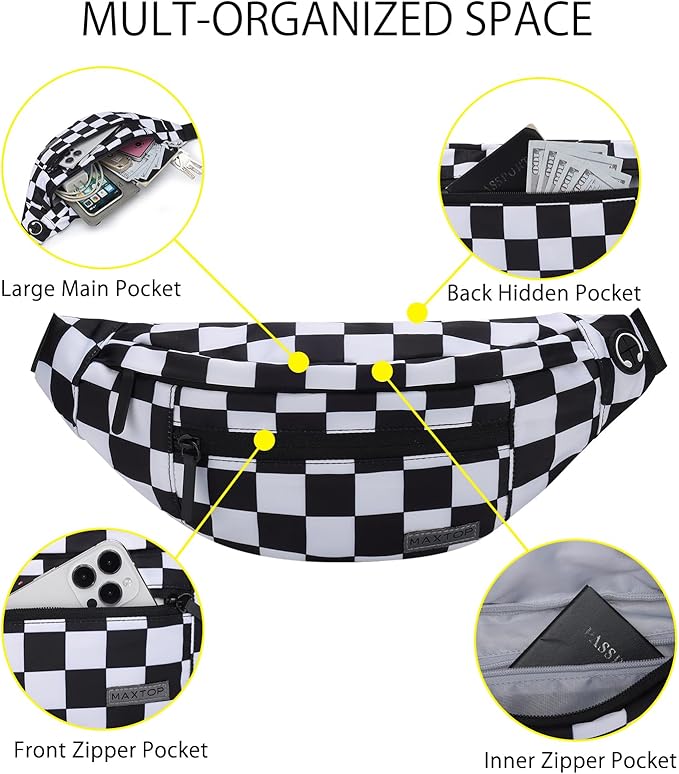 MAXTOP Large Crossbody Fanny Pack with 4-Zipper Pockets,Gifts for Enjoy Sports Festival Workout Traveling Running Casual Hands-Free Wallets Waist Pack Phone Bag Carrying All Phones