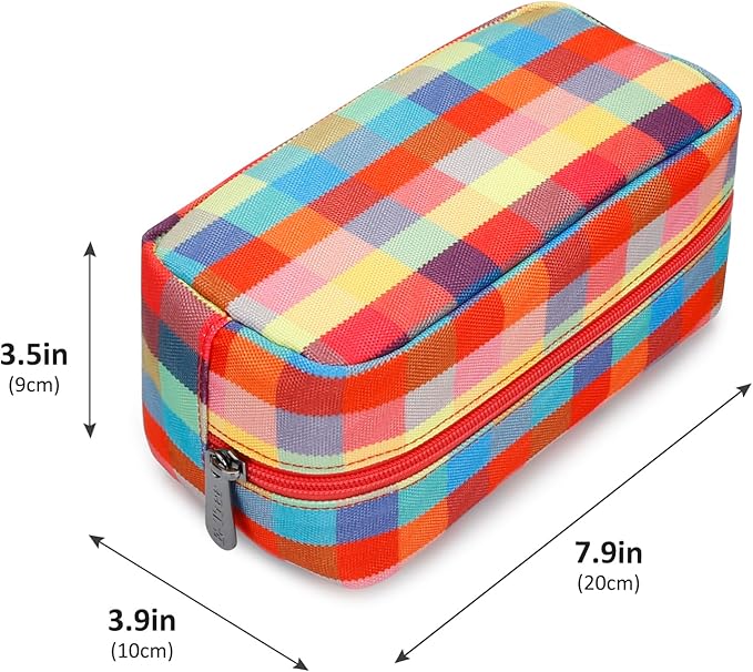 E-Tree Cute Makeup Bag,Travel Make up Pouch for Purse,Zipper Toiletry Cosmetic Brush Skin Care Case for Women Man,Tech Electronic Organizer,Small Canvas Storage for Personal Items,Colorful Checkered