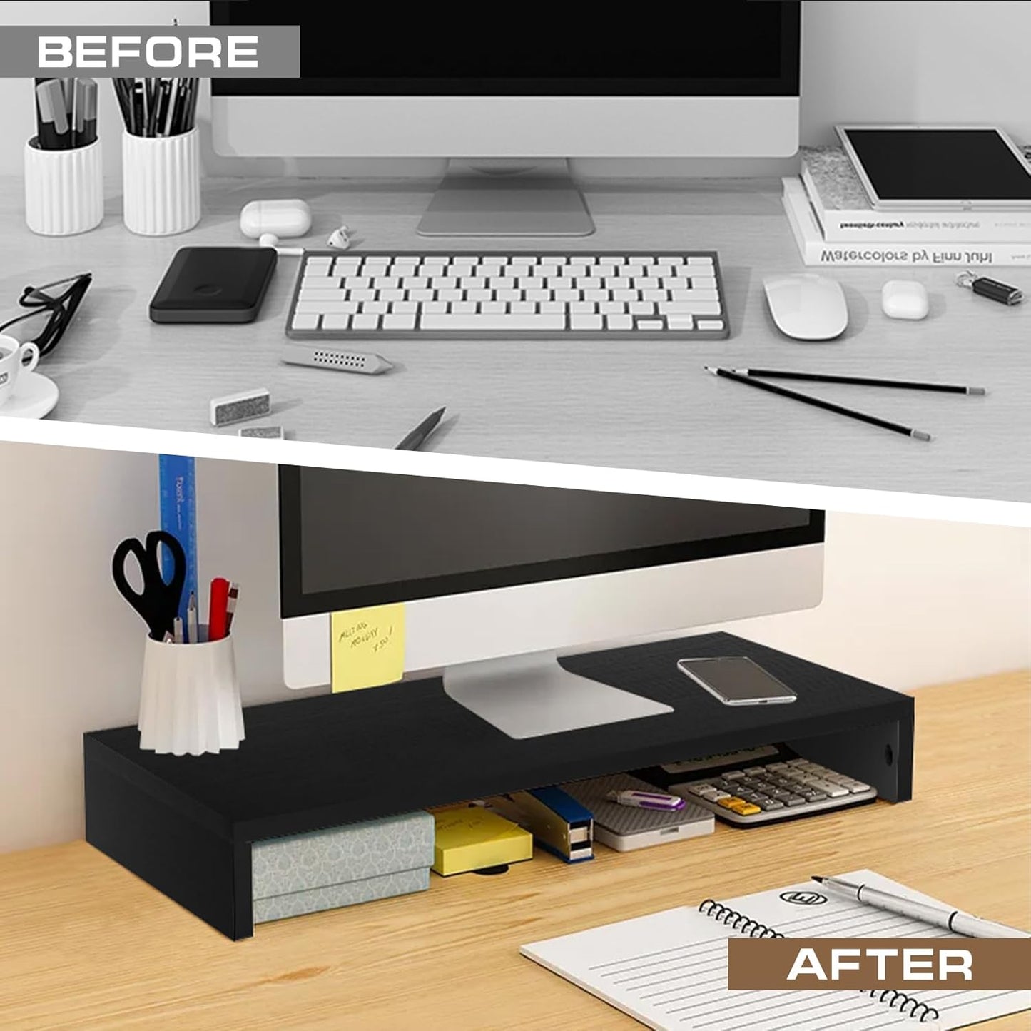 Monitor Stand Riser, Computer Stand, Desk Organizers and Accessories, Laptop Shelf Computer Monitor Riser with Storage for TV Screen PC Printer (Black-15.75inch)