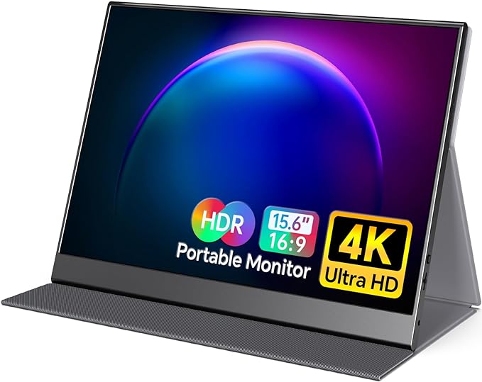 VILVA 4K Portable Monitor, 15.6'' IPS 3840x2160 UHD Computer Monitor, 100% Adobe RGB Gaming Monitor USB C HDMI Portable Travel Display w/Speakers Smart Cover for Laptop Xbox PS4 Switch Phone Mac