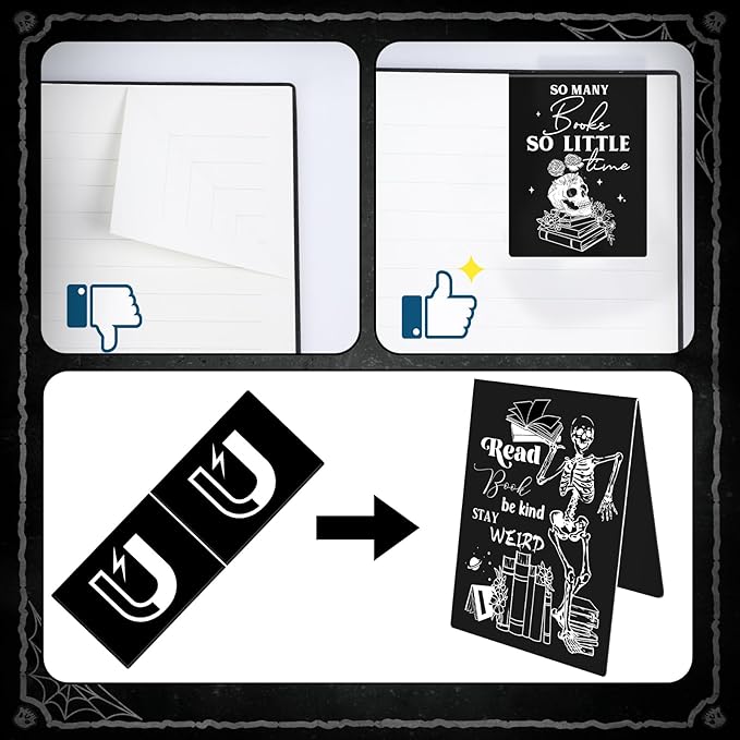 Skeleton Coffin Magnetic Bookmark - 8 Pcs Gothic Skeleton Magnetic Bookmarks Skull Horror Book Mark Magnets Page Marker Clip Gift for Book Lovers Students Teacher School Reading Book Marks