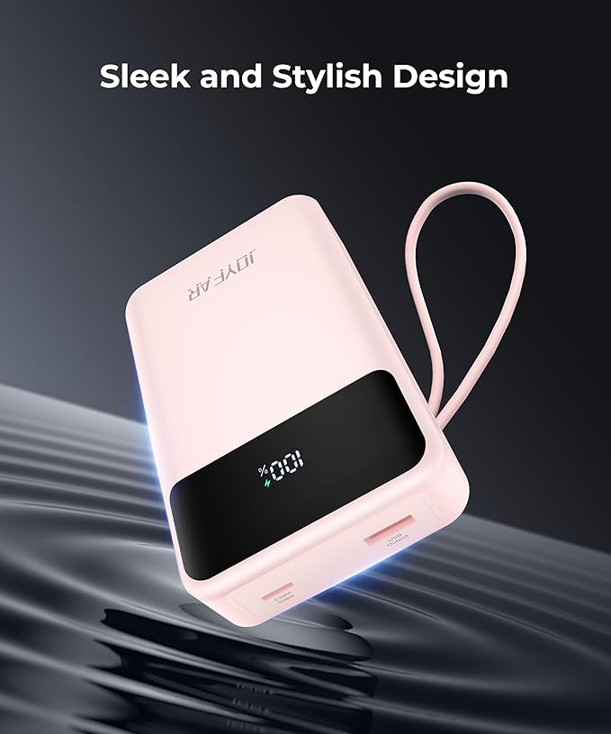 Portable-Charger-Power-Bank Travel Essentials Battery Pack USB C 30000mAh Built in Cable 22.5W Phone Fast Charging Powerbank Compatible with iPhone 16 15 14 13 12 11 iPad Google Xiaomi (Pink)
