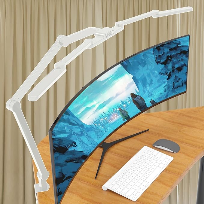LED Desk Lamp for Home Office, 41.5" White Clip on Architect Desk Lamp with Clamp, 24W Adjustable Dimmable Bright Swing Arm Eye Care LED Table Light Clamp on Office Lighting