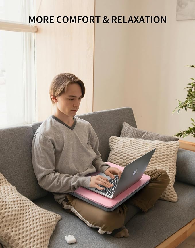 Portable Lap Laptop Desk with Pillow Cushion, Fits up to 15.6 inch Laptop, Lap Stand for Bed & Couch & Carpet, Book Tablet/Drawing Board/Computer Laptop Stand - Pink