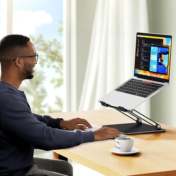 BESIGN LS10 Aluminum Laptop Stand, Ergonomic Adjustable Notebook Stand, Computer Holder Compatible with Air, Pro, Dell, HP, Lenovo More 10-14" Laptops, Black