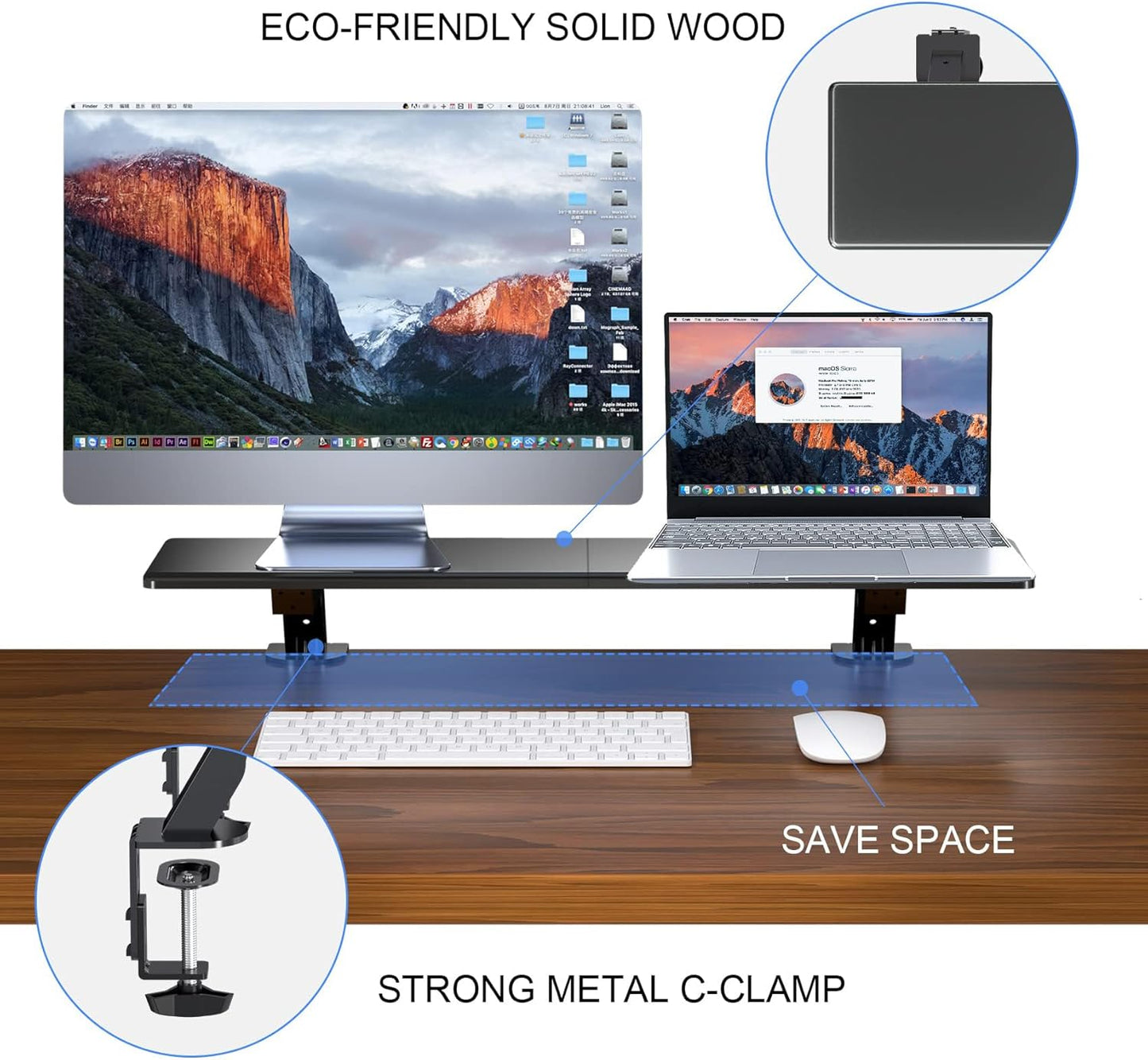 suptek Clamp-on 32 Inch Dual Monitor Desk Mount Riser Shelf Computer Stands for 2 Monitor,Laptop,Printer, Notebook,32.2” x 7.8” x 5.7”