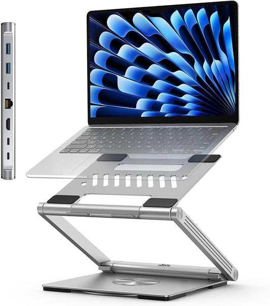 Laptop Docking Station Stand 4K@60Hz for MacBook Pro/Air M3/M4, Dell/HP/Surface/Lenovo/Chromebook, Laptop USB Hub Stand with HDMI, 3 USB, Ethernet, PD 3.0, Adjustable Dock with 360° Rotate Base