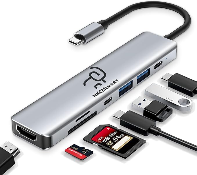 USB C Hub 7-in-1, 4K HDMI, 100W PD Charging, USB 3.0/2.0 Ports, SD/TF Reader, USB-C Data, for MacBook Pro/Air, iPad Pro, iPhone 16 Pro/Pro Max, Dell XPS, Steam Deck
