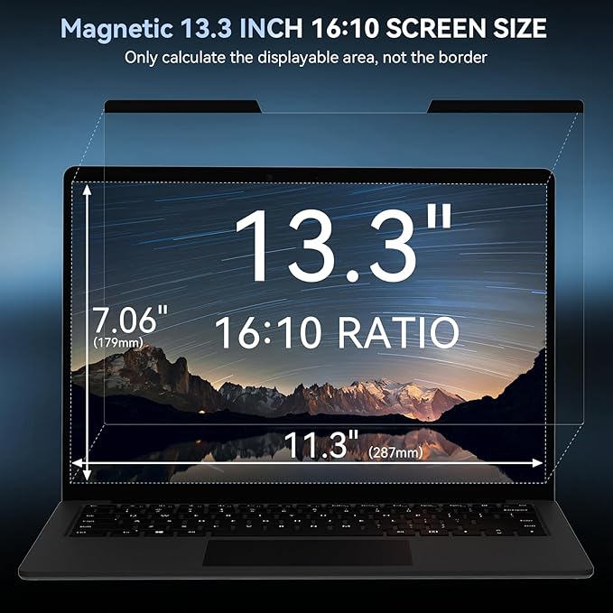 Mamol Magnetic Laptop Privacy Screen 13.3 & 13.4 inch ,16:10 Aspect Removable Anti Glare Protector Blue Light Privacy Screen Filter,Filter Shield Compatible with