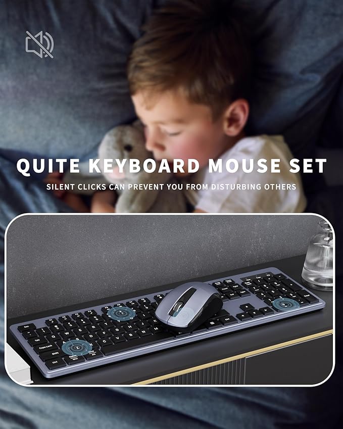 Wireless Keyboard Mouse Combo - 2.4Ghz Office Quiet Keyboard and Mouse Wireless - 104 Keys Full Size Ergonomic Keyboard for Laptop, Computer, PC, Notebook (Full Size Blue Purple Black)