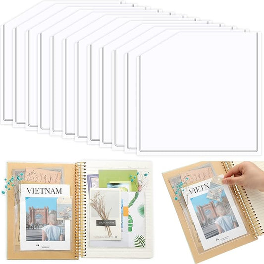 Tinlade 12 Pcs Adhesive Clear Corner Pockets 6 x 6 Inch Sticky Pocket Sleeves Self Adhesive Planner Pockets Adds Extra Storage Space to Notebooks Folders Planner Accessories, Home Office School