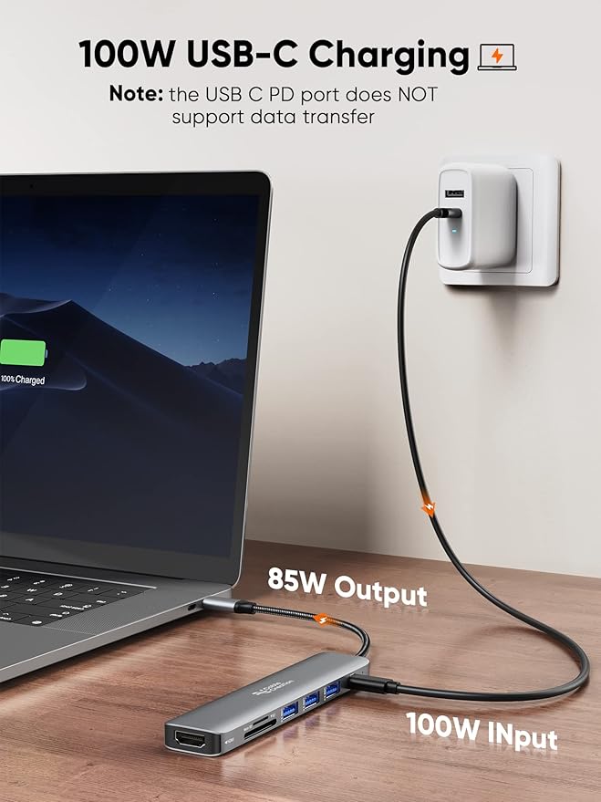 USB C Hub Multiport Adapter, CableCreation 7-in-1 USB C HDMI Hub with 4K 30Hz HDMI, 100W PD, 3 USB 3.0 5Gbps Data Ports, SD/TF Cards Reader for MacBook Pro/Air, iPad Pro, Pixelbook, XPS