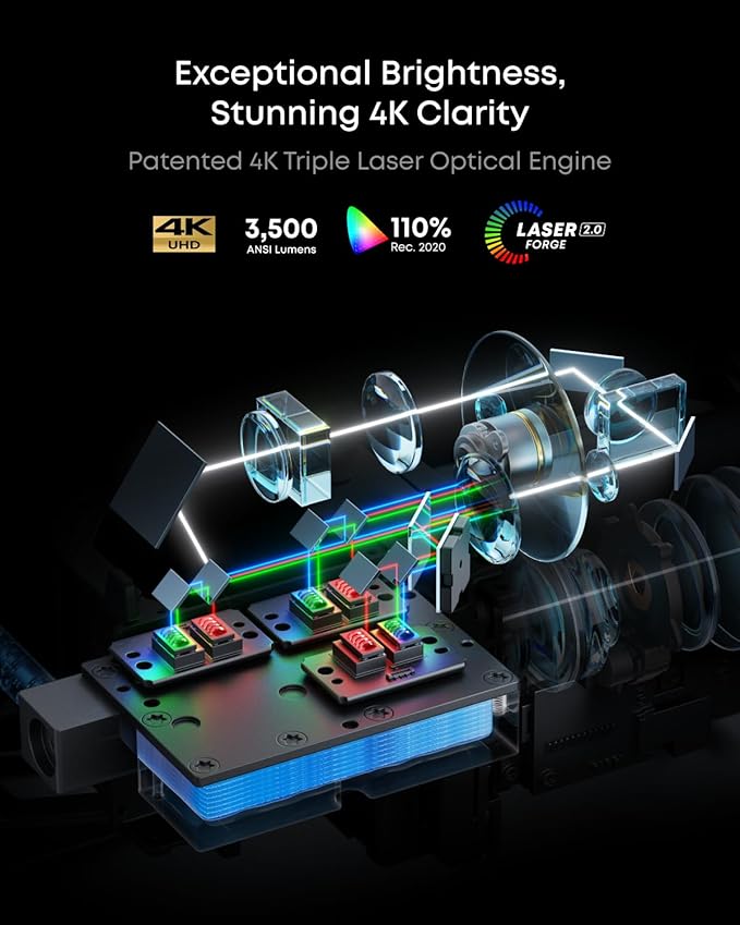 NEBULA X1 Triple Laser 4K Projector, Nebulamaster, 3500 ANSI Lumens, 56000:1 Contrast, 40W Stereo Sound, 0.9-1.5 Optical Zoom, Smart AI, Dolby Vision, 300" Screen, Built-In Micro Gimbal, GTV, Portable
