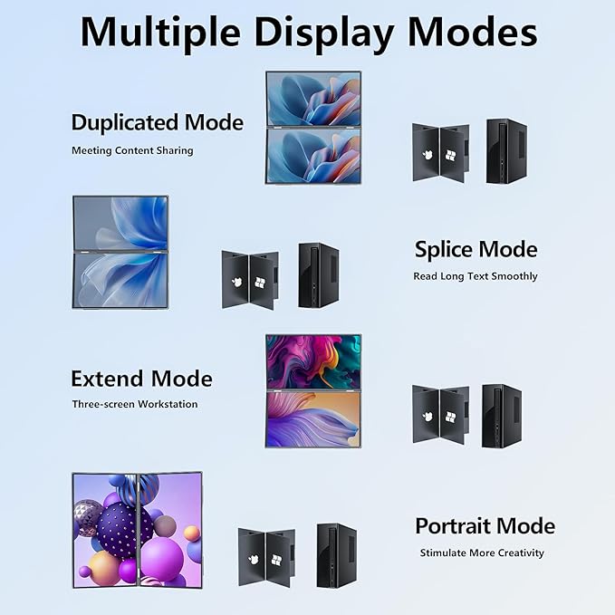 21.5" 120Hz Dual Portable Monitor 120% sRGB 1080P HDR Extender Folding Stacked Display for Windows Mac Work Gaming Office Triple Screens W/Stand & VESA for Laptop PC（No Driver (D215-1080P01)