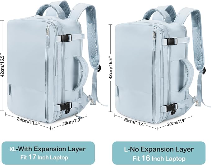 Beraliy Travel Backpack for Women Men, Carry On Backpack, 16 inch Laptop Backpack, Waterproof Casual College Daypack for Weekender Overnight Hiking, Light Blue
