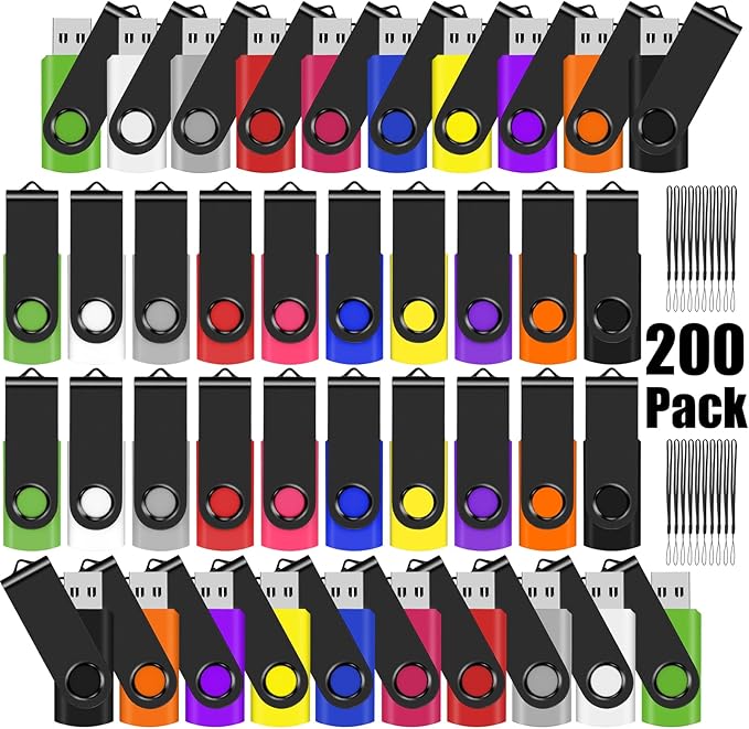 EASTBULL USB Flash Drive Bulk 2GB 200 Pack with Lanyards USB 2.0 Thumb Drive Bulk Memory Stick USB Mass Storage