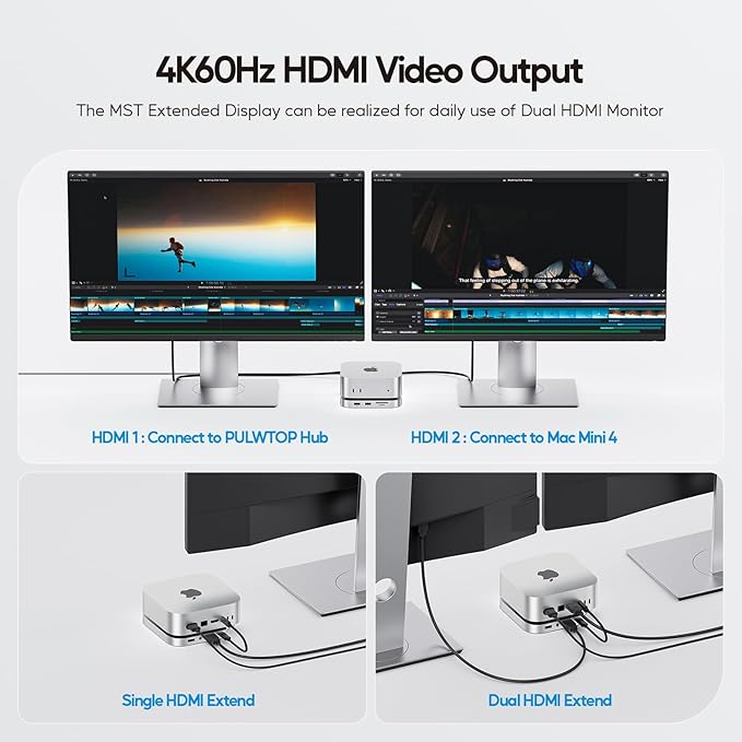 Mac mini M4 Dock with 4TB M.2 SSD Enclosure (SSD NOT Included), Mac mini M4/ M4 Pro Hub Stand with HDMI 4K@60Hz, 2024 MacMini USB C Hub Accessories, 3 USB A 2.0, SD/TF, 3.5mm Audio