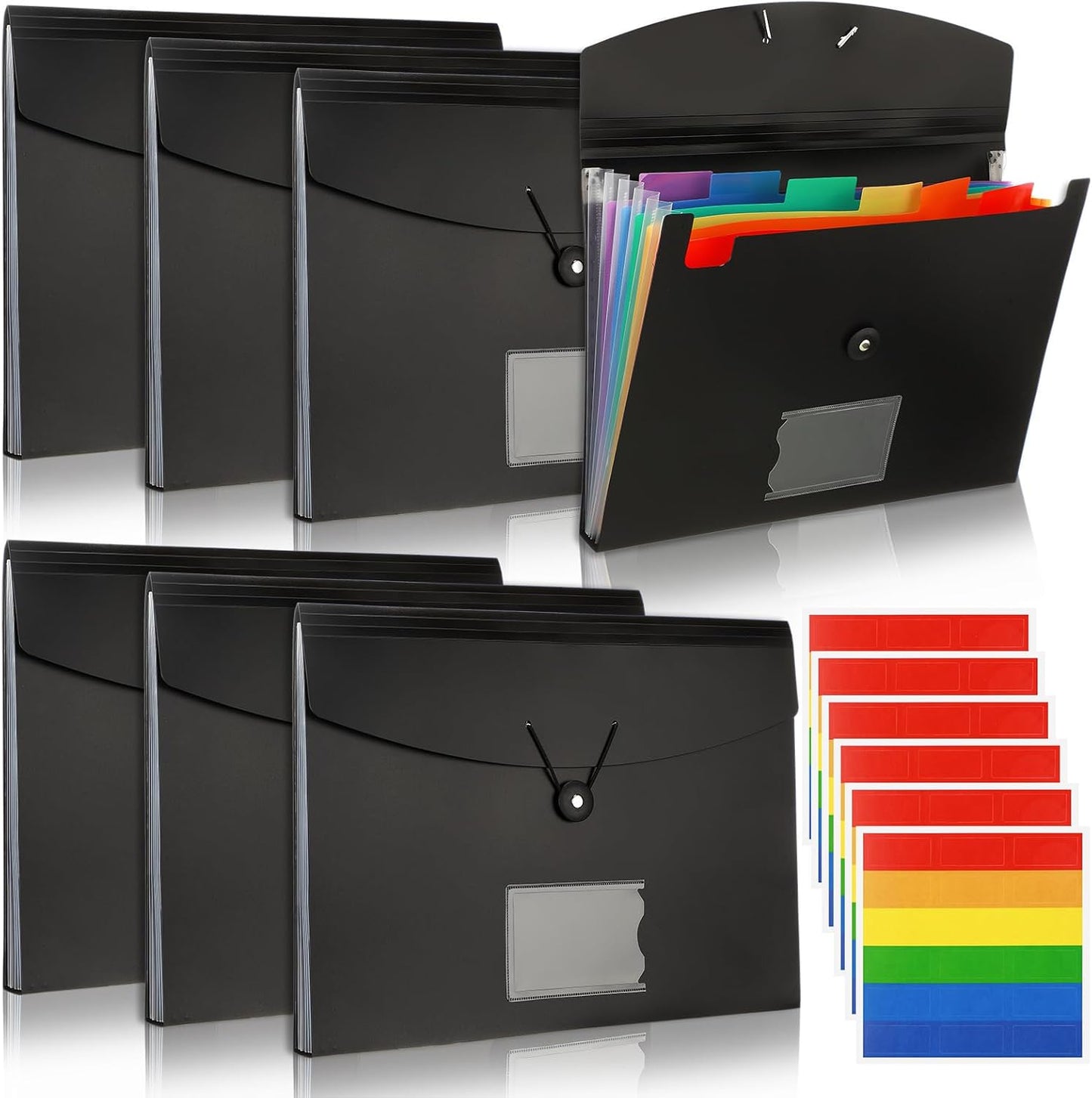 Glenmal 10 Pcs 7 Pocket File Folders File Organizer Expanding Folder with Labels Plastic Expandable Folder Pocket Folder A4 Letter Size Paper Organizer Folder for Office(Black)