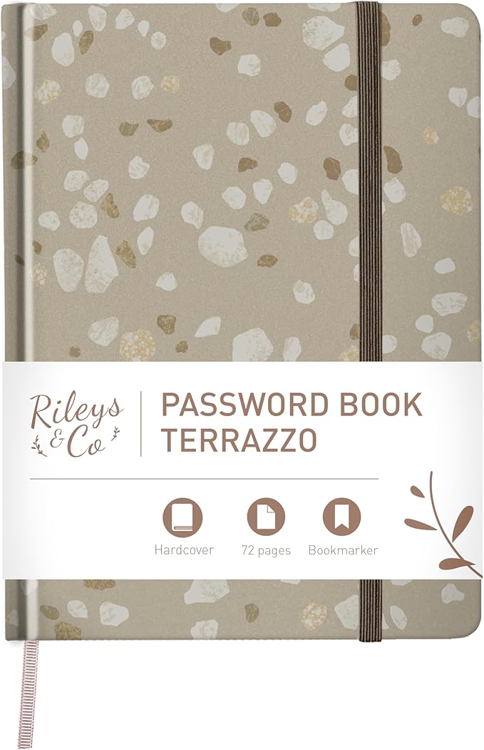 Rileys & Co. Terrazzo Elegance Password Book | Alphabetical Tabs, Password Organizer, Secure Internet & Website Login Keeper, Username Storage | Stylish and Durable (Beige, 8 x 6 Inches)