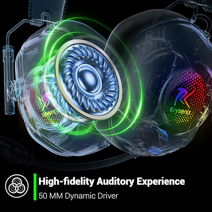 Wireless Gaming Headset with Noise Canceling Microphone for PC, PS5, PS4, Switch, Mac，2.4 GHz Wireless & Bluetooth 5.4 Gaming Headphones, Cool RGB Lighting, 40Hr Battery, 50mm Drivers-White