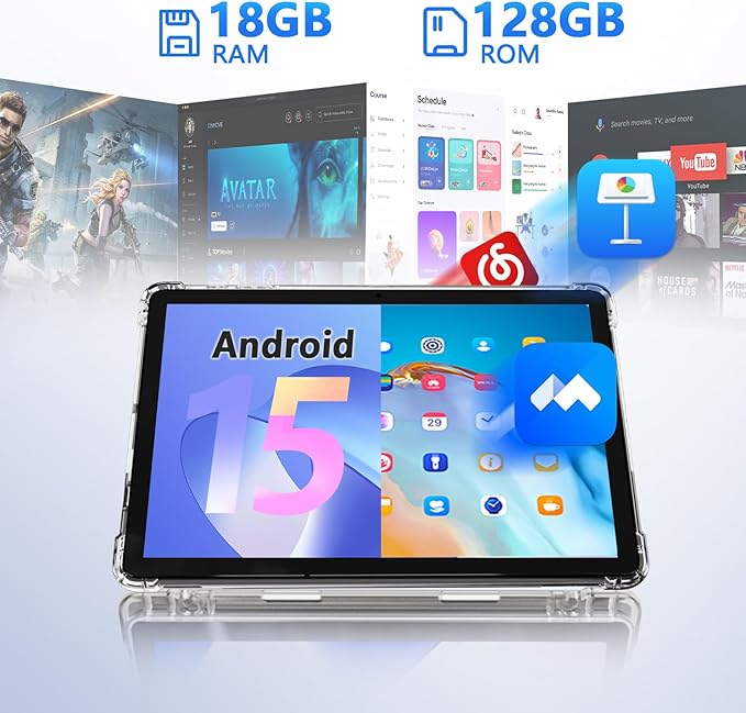 11 inch 2 in 1 Tablet, 18GB + 128GB, Android 15 Tablet, 1TB Expandable, 13MP Camera, Octa-Core Processor 5G WiFi 8000MAH Battery 11'' IPS HD Touchscreen Google Tableta.