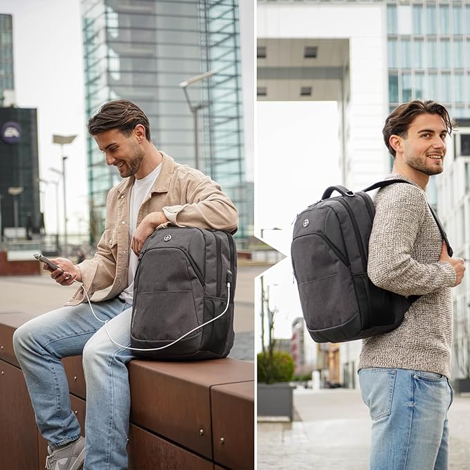 Swissdigital Design Business Laptop Backpack, College Laptops Backpack with USB Charging Port for Men and Women Fits 16 Inch Notebook, Grey | ANDWIL