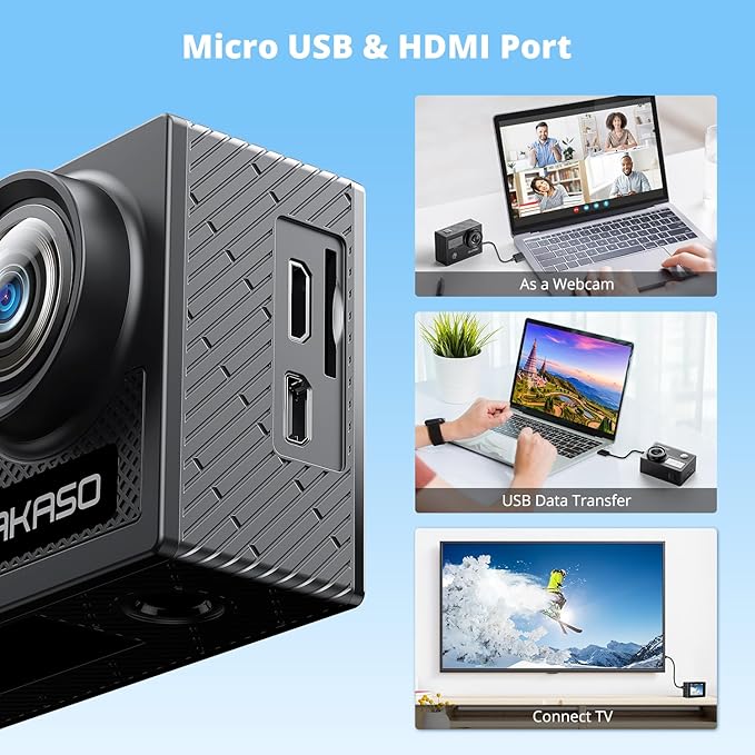 AKASO Brave 4 Action Camera 4K 30fps Ultra HD WiFi Sport Cameras with 170° FOV, Image Stabilization, 131FT Waterproof Underwater Camera with 2x1050mAh Batteries, Bicycle Accessories Kit