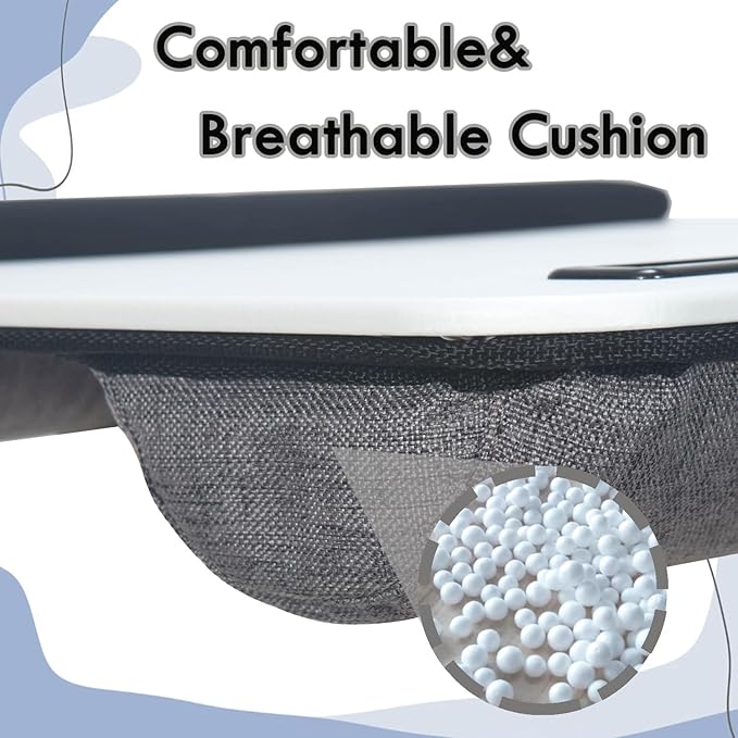 Portable Laptop Desk Fits Up to 16“ Laptops, with Tablet Slot, Built-in Cushion, Great for Home & Office,Lap Desk for Laptop,Lap Desk with Cushion (White Marble with Wrist Rest, Medium)