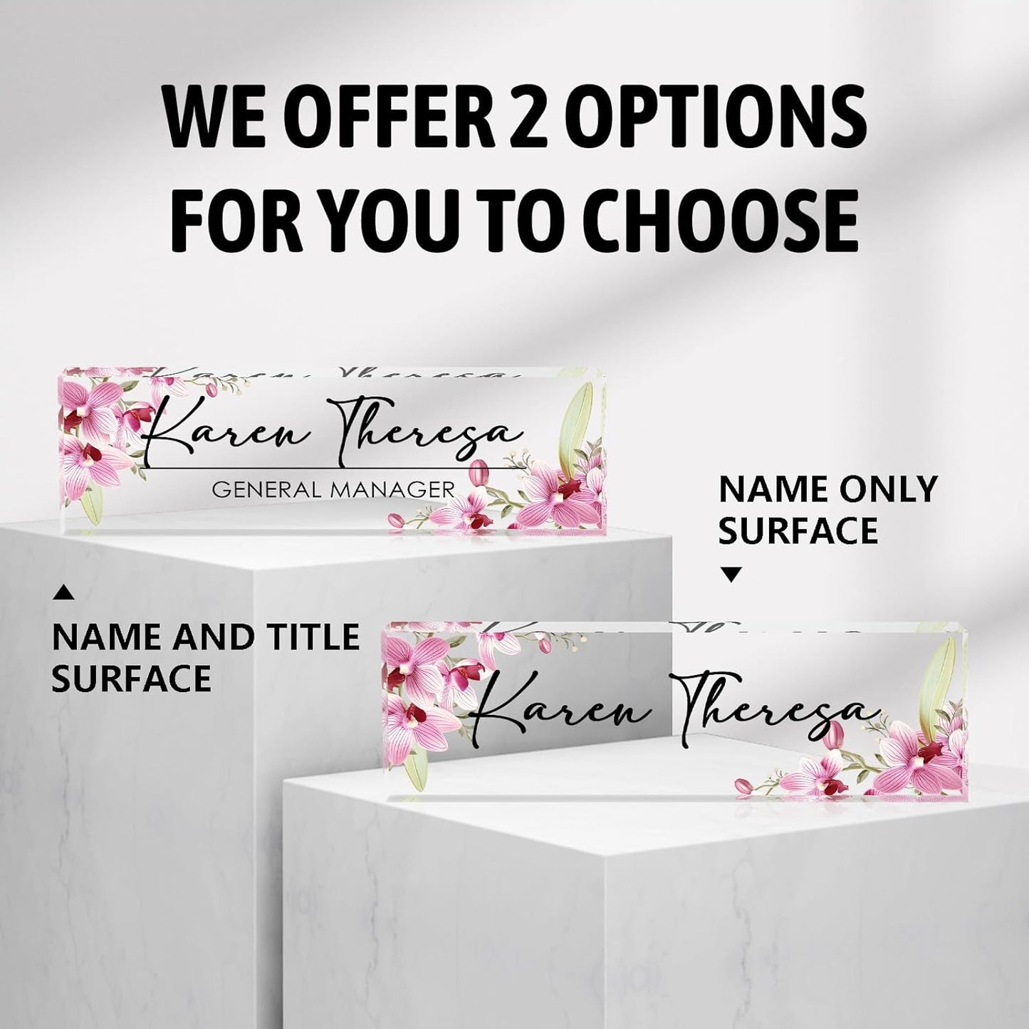 Custom Office Name Plate, Personalized Gifts for Women & Employees, Office Desk Accessory (Pink Orchid)