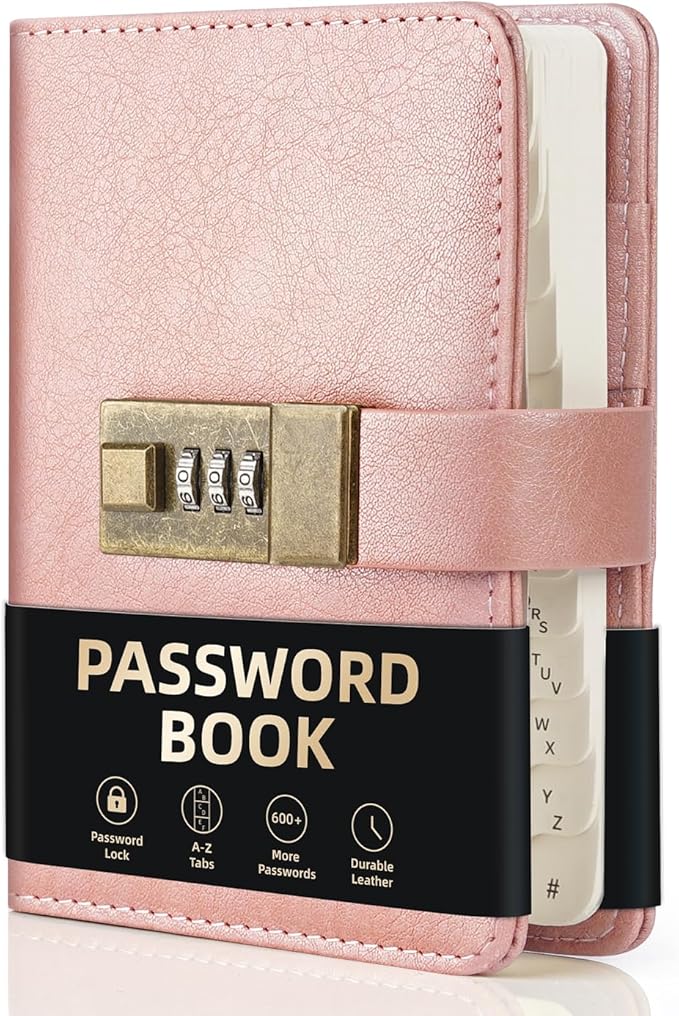 WEMATE Password Book with Lock, Password Book with Alphabetical Tabs 600+ Password Space,Password Organizer Logbook with Lock, Password Keeper for Computer & Website Logins 4.33 X 6.18 Inch Rose Gold