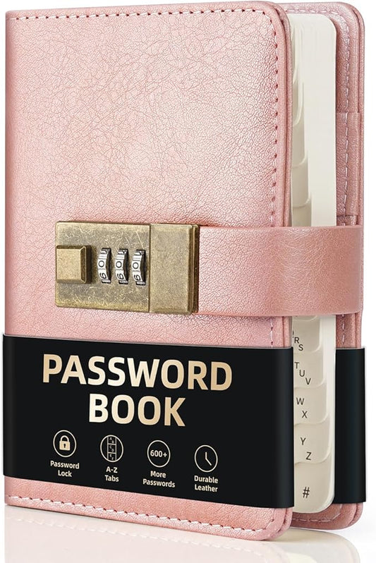 WEMATE Password Book with Lock, Password Book with Alphabetical Tabs 600+ Password Space,Password Organizer Logbook with Lock, Password Keeper for Computer & Website Logins 4.33 X 6.18 Inch Rose Gold