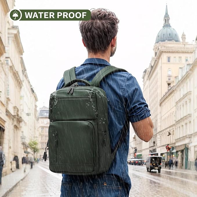 Waterproof Laptop Backpack for Men & Women, Flight Approved Anti-Theft Daypack with 15.6-inch Laptop Sleeve (Green)