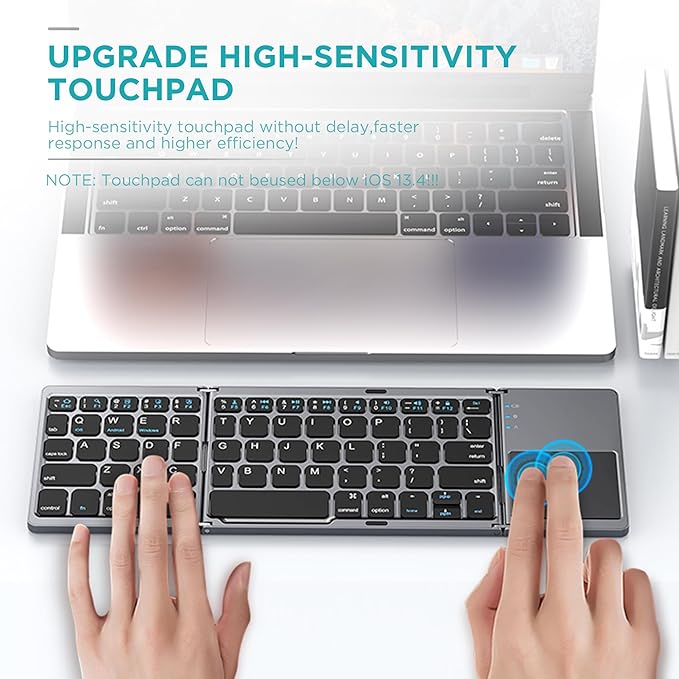 Foldable Bluetooth Keyboard with Touchpad - Portable Wireless Keyboard with Holder, Rechargeable Full Size Ultra Slim Pocket Folding Keyboards for Android Windows iOS Tablet & Laptop Travel Keyboards