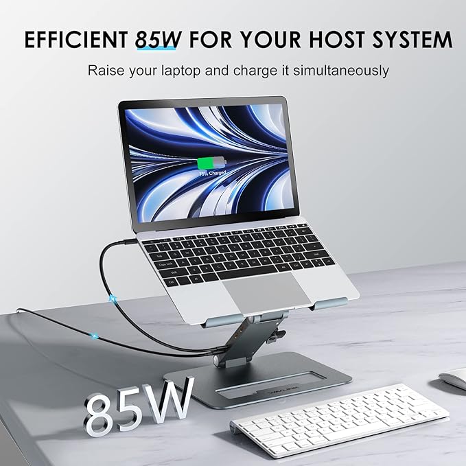 WAVLINK Adjustable Aluminum Laptop Stand with USB C Dock, Ergonomic Portable Computer Riser for MacBook, Windows, 10"-17" Notebook and Tablet(2HDMI,PD3.0,SD/TF,RJ45 Ethernet,2USB 3.0 Ports)