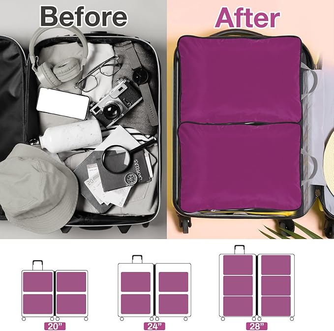 Hosuly 6 Pcs Large Compression Packing Cube Bag Travel Expandable Space Saving Organizers for Luggage Storage(Purple,17.3 x 12.6'')