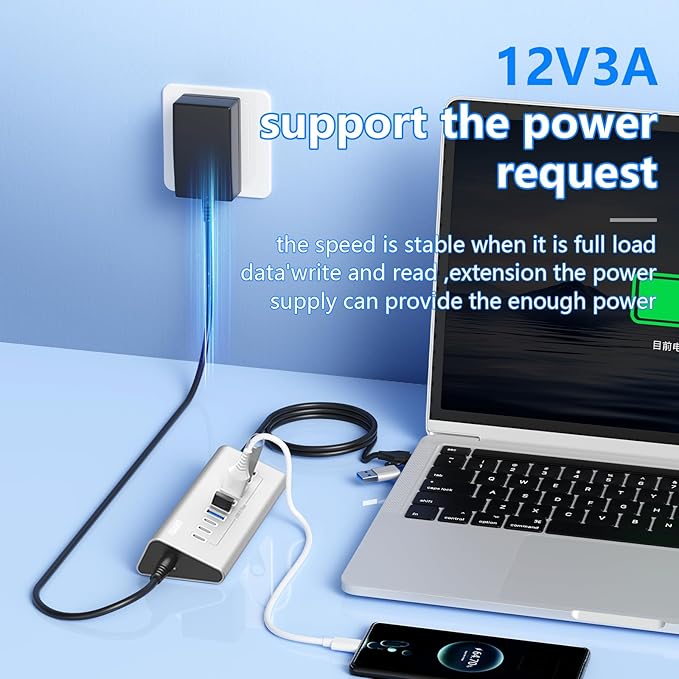 10 Ports USB HUB 7 USB-A and 3 USB-C Ports Multiport Adapter, USB3.0 Aluminum USB C to USB Hub for iPhone 16/15 Series, MacBook, iPad
