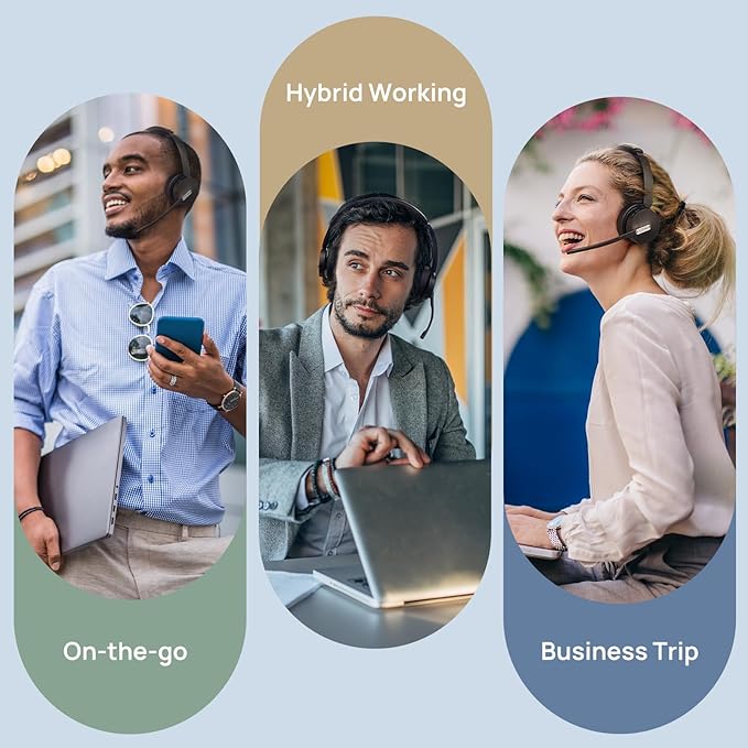 Yealink WH64 Hybrid DECT& Bluetooth Wireless Headset,492ft Range Dual Teams Headphones with DECT Dongle, 3X Noise Cancelling Mic, 32H Talk Time, Office Work Portable Headsets for PC,Cellphone,Laptop