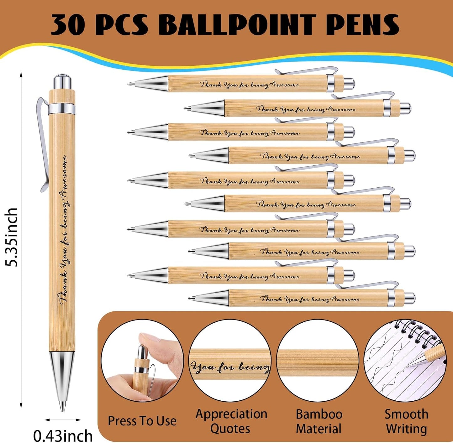 30 Sets Employee Appreciation Gifts Bulk Inspirational Spiral Notebooks with Sticky Notes Motivational Journals Ballpoint Pens Thank You Gifts for Teacher Nurse Coworker (30, Thank)