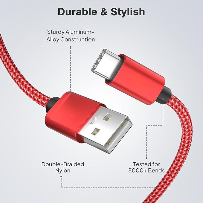 Elebase for Google Pixel 10 USB C Car Charger Cable 3 Pack 1.5/3.3/6.6FT,USBC Charging Cord for Pixel 9 XL Fold 8A,Moto Razr 50 60 Pro Ultra,Amazon Fire Max 11 Kindle Paperwhite 5 Kids,Nintendo Switch