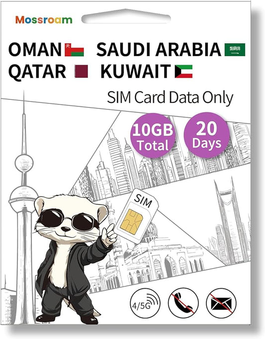 3-in-1 SIM Card for Saudi Arabia, Qatar, Oman, Kuwait – Prepaid Data Plans, Fixed Data 10GB,20 Days | Unlimited 4/5G Speed Internet