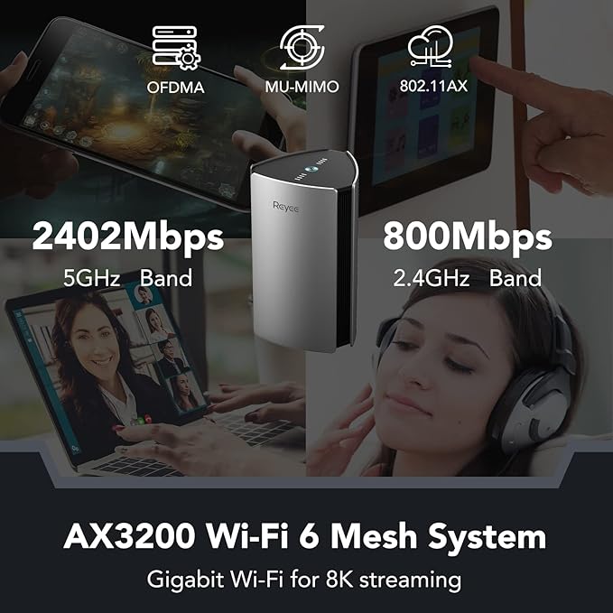 Reyee Whole Home Mesh WiFi System, AX3200 Smart WiFi 6 Router RG-R6 (1-Pack), Cover 3000Sq. Ft, Connect up to 110 Devices, Replaces Wireless WiFi Routers and Extenders